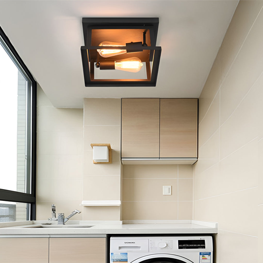 BRADSHAW SQUARE IRON FLUSH MOUNT CEILING LANTERN