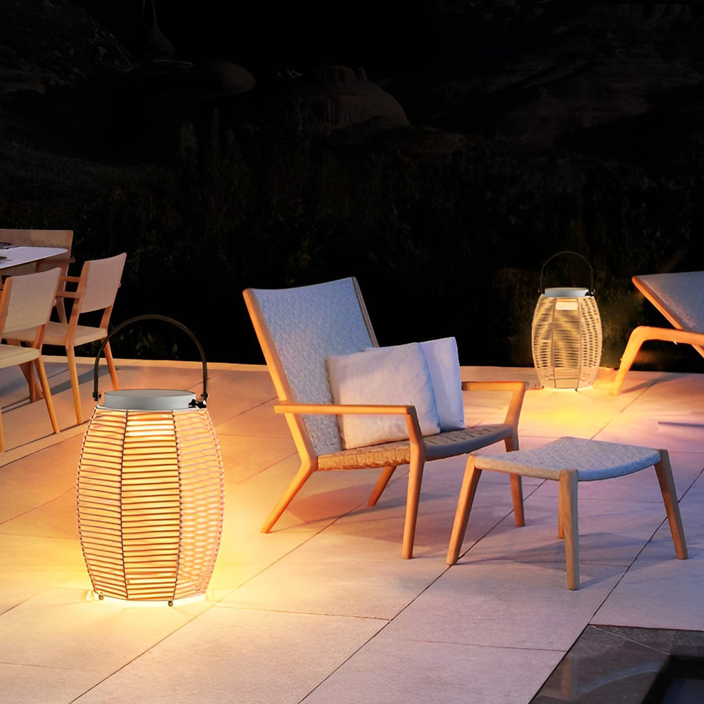 WINDSOR WOVEN SOLAR OUTDOOR LANTERN WITH WATER-RESISTANT DESIGN