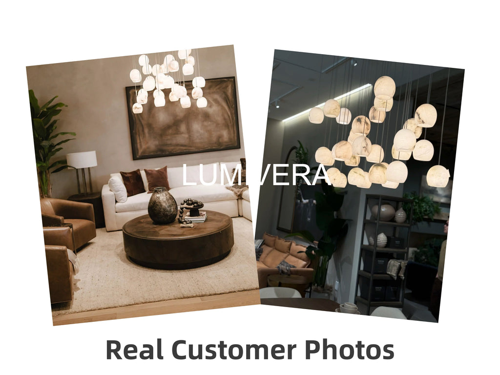 VIVIENNE LUMINAIRE WITH NATURAL ALABASTER GLOBE SHADES FOR GRAND SPACES