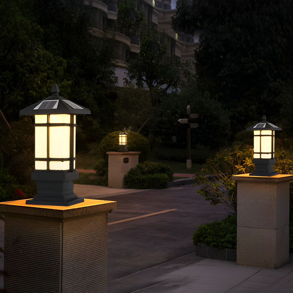 WINTHORPE RUSTIC SOLAR POST LANTERNS WITH REMOTE DIMMING