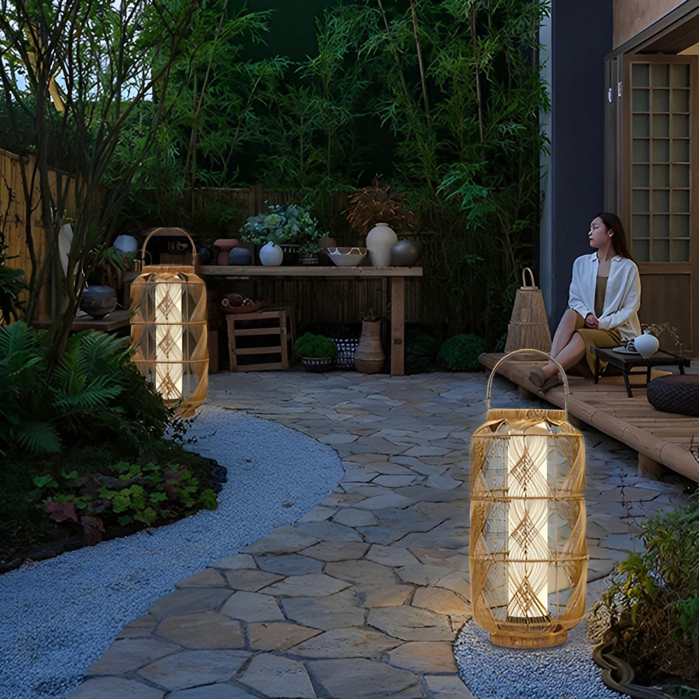 WINTHROP WOVEN SOLAR FLOOR LANTERN
