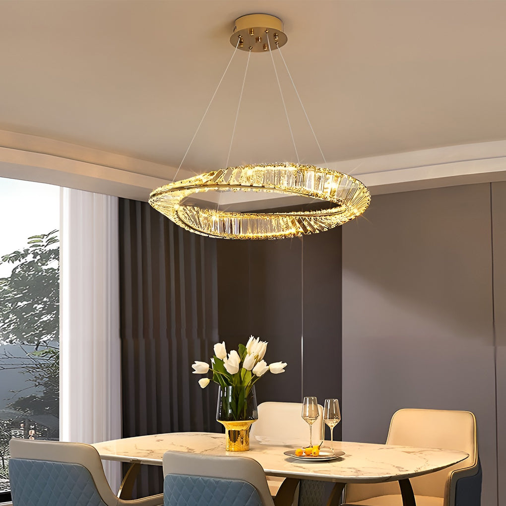 WINTHORPE CRYSTAL RING CHANDELIER WITH VARIABLE BRIGHTNESS