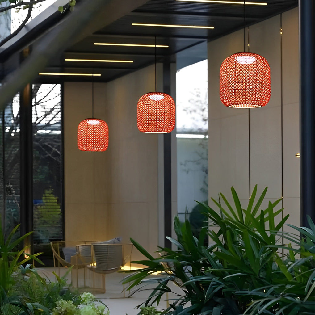 BRAMBLEWICK RED RATTAN LED OUTDOOR LANTERN CHANDELIER