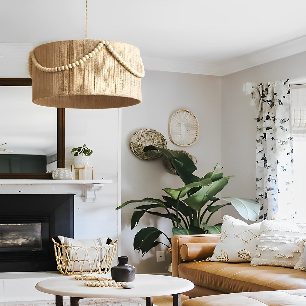 WINTERBOURNE TWISTED ROPE & WOOD BEAD PENDANT LIGHT
