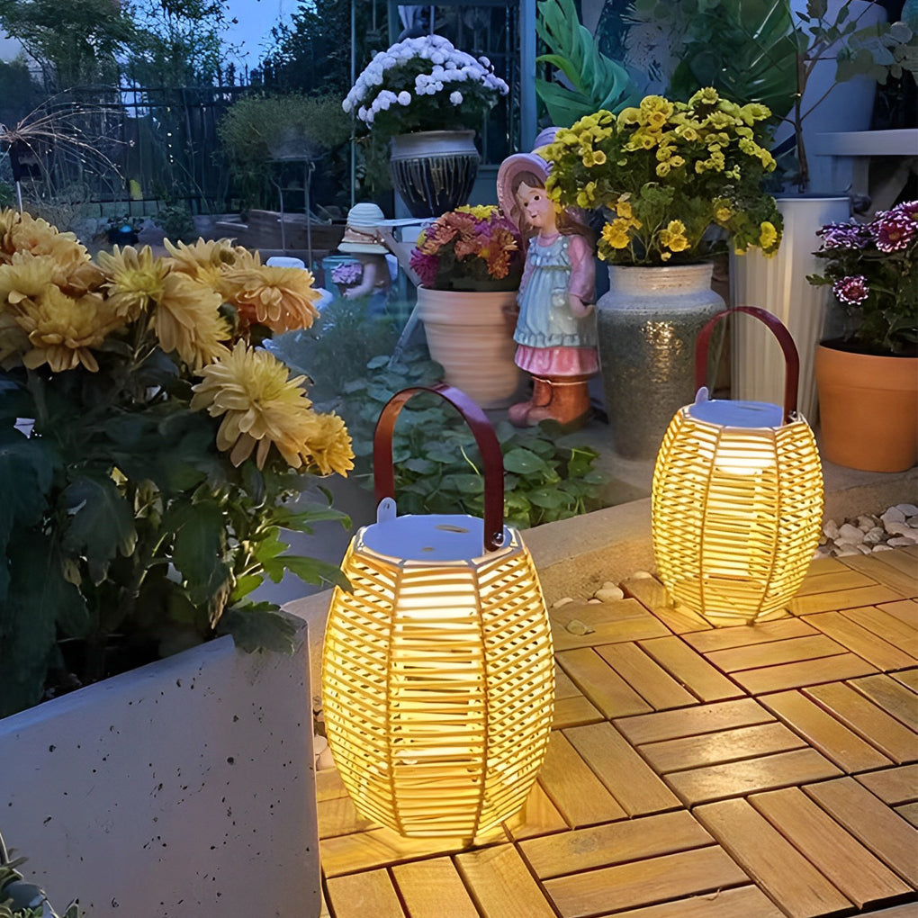 WINDSOR RATTAN SOLAR FLOOR LANTERN - WATER-RESISTANT LED OUTDOOR ILLUMINATION