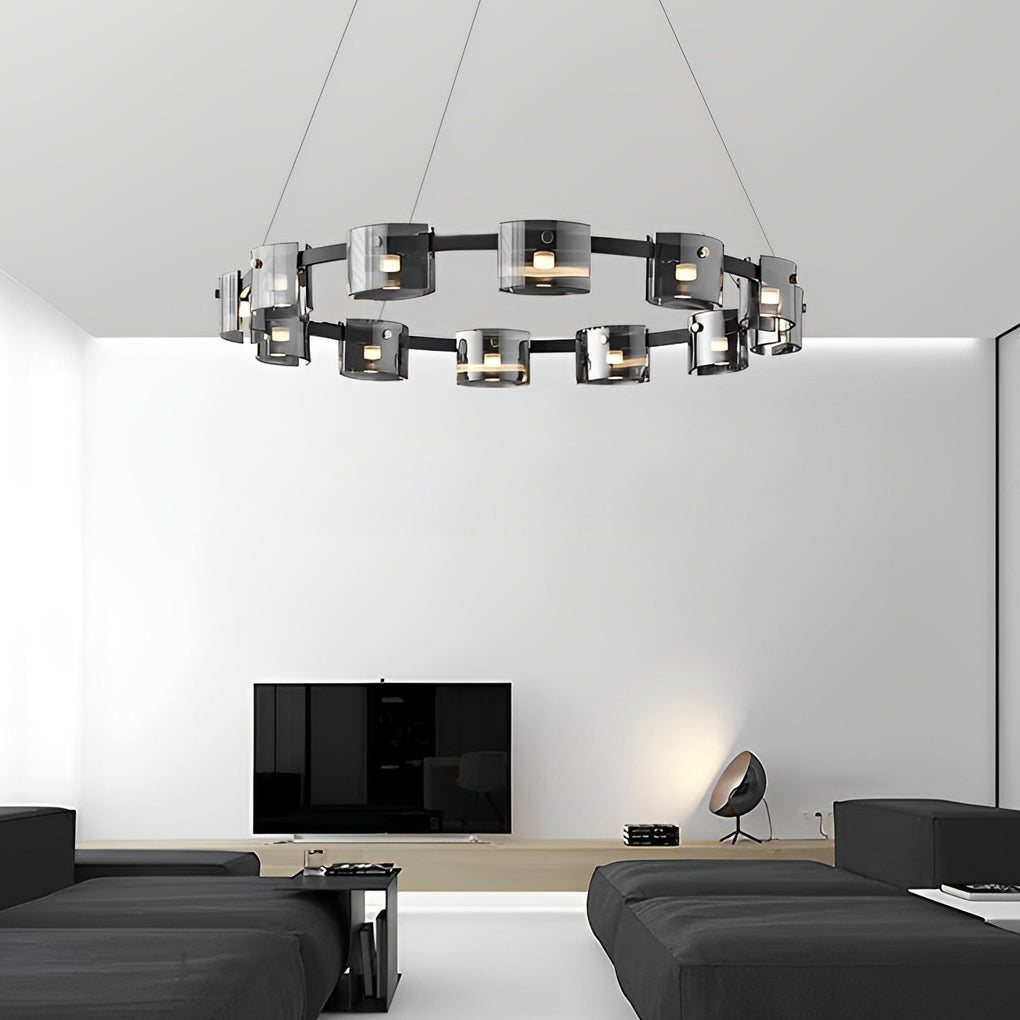 RAVENSCROFT CIRCULAR GLASS DIMMER CHANDELIER WITH MEMORY SETTINGS
