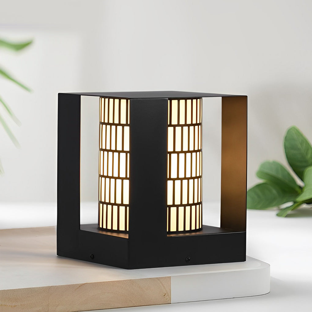 THORNBURY LATTICE-CUT CYLINDRICAL LED OUTDOOR LANTERN WITH WATER-RESISTANT DESIGN