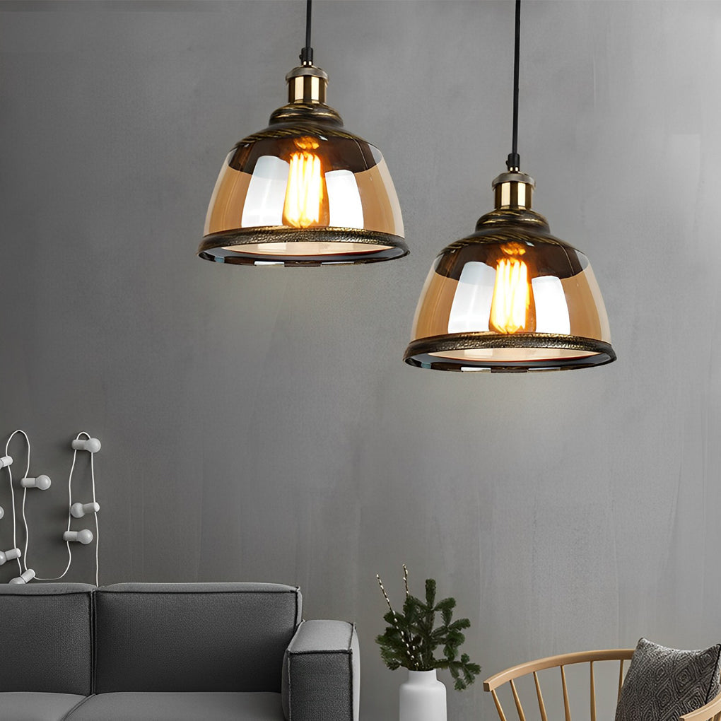 FENWICK GREEN BRONZE GLASS INDUSTRIAL PENDANT CHANDELIER