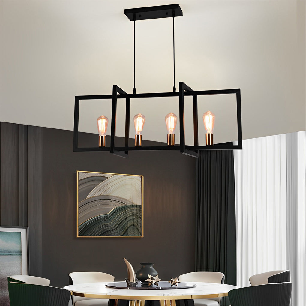 WINDSOR IRON RECTANGULAR CHANDELIER WITH INDUSTRIAL FINISH