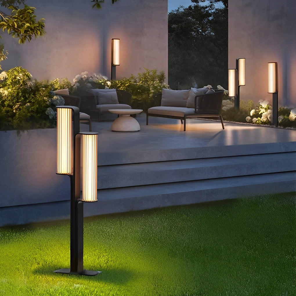 WINDSOR TWILIGHT DUAL CYLINDER PATH LIGHTS, BLACK WATER-RESISTANT OUTDOOR LANTERN
