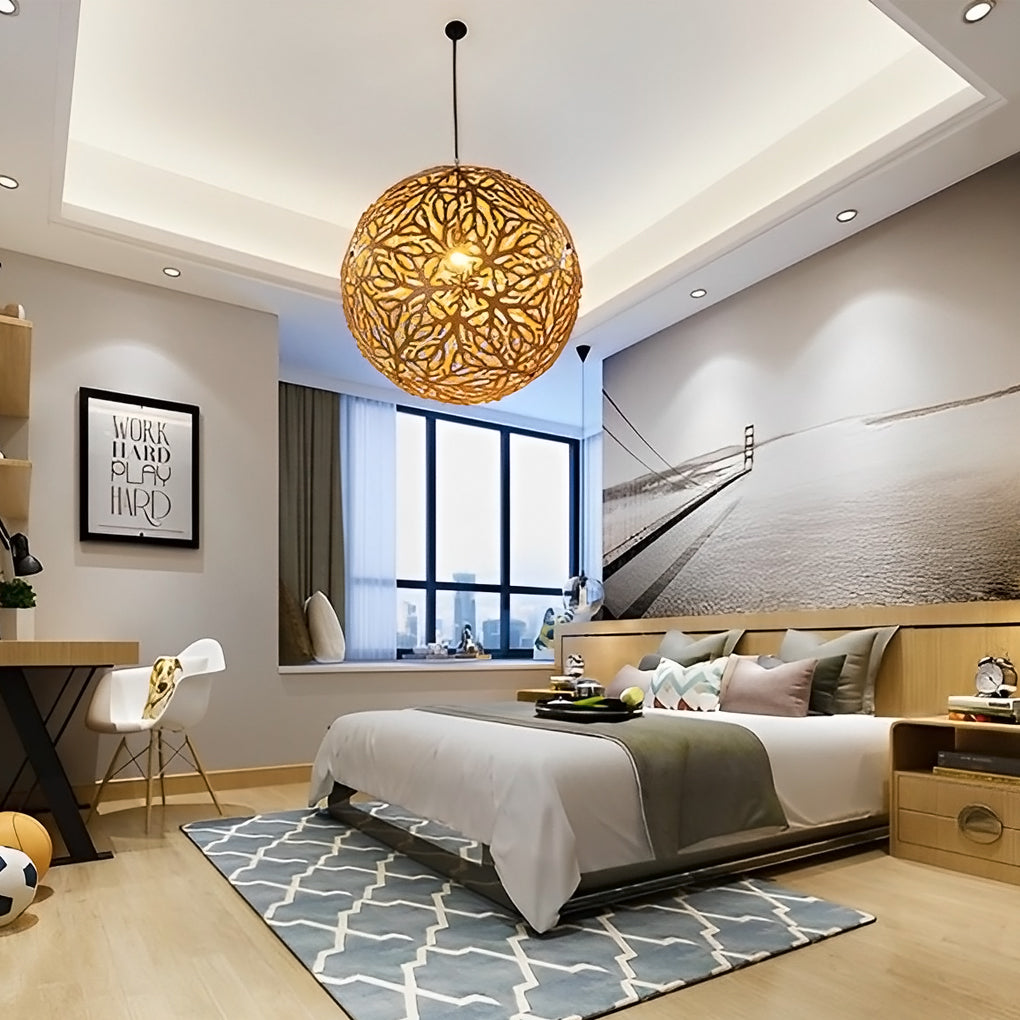 WHIMSY WOODEN ORB LED CHANDELIER