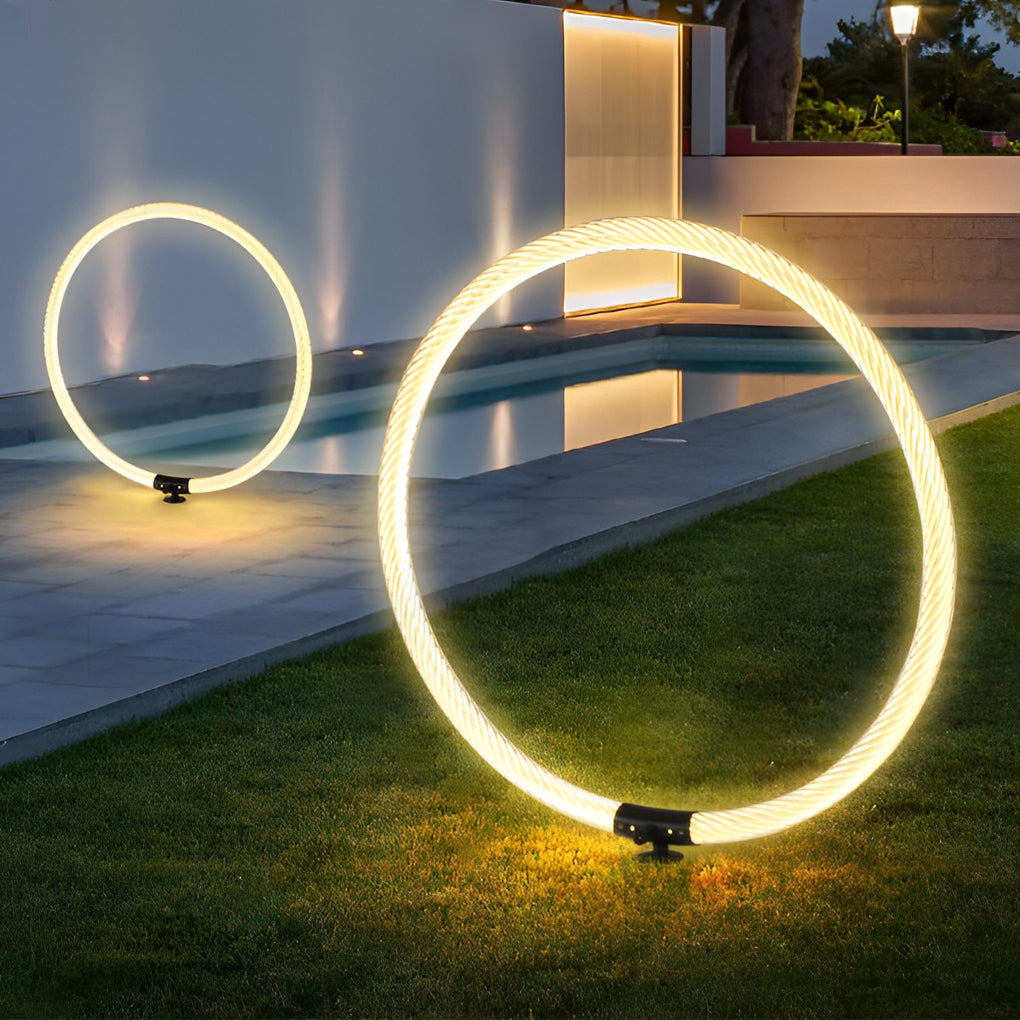WINTERBOURNE MODERN RINGED LED GARDEN LIGHTING, WATER-RESISTANT LANDSCAPE ILLUMINATION