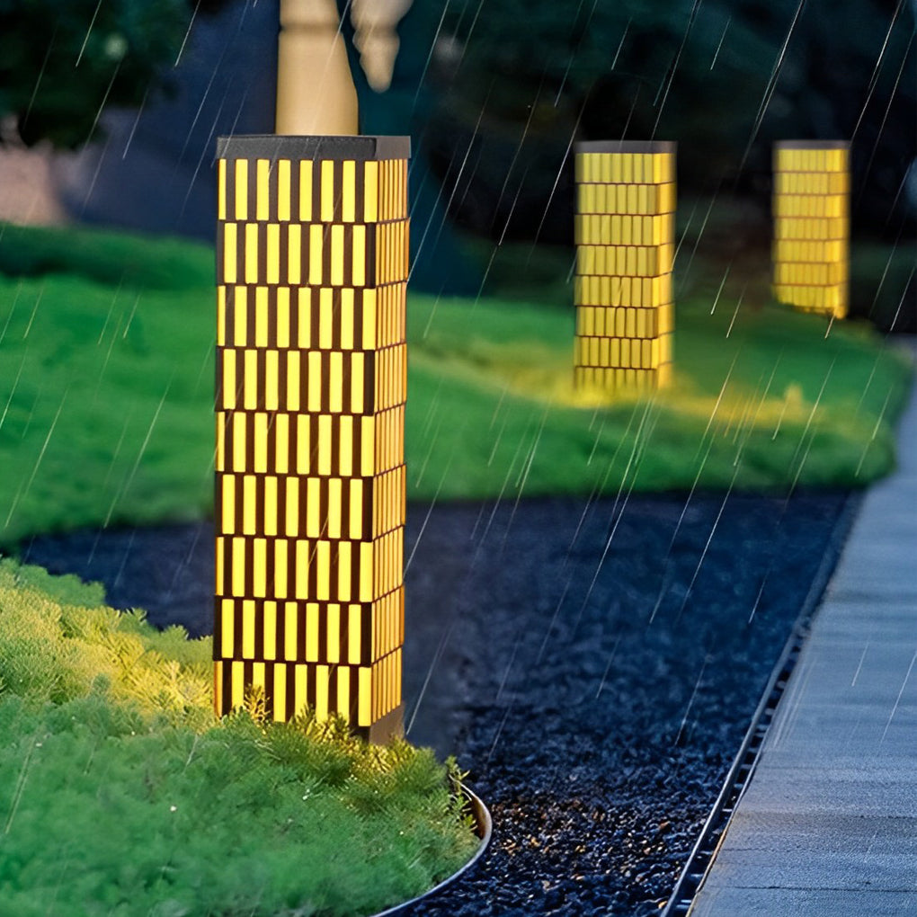 WINDSOR BLACK GRID LED GARDEN BOLLARD LIGHTING, MODERN WATER-RESISTANT OUTDOOR LAMP