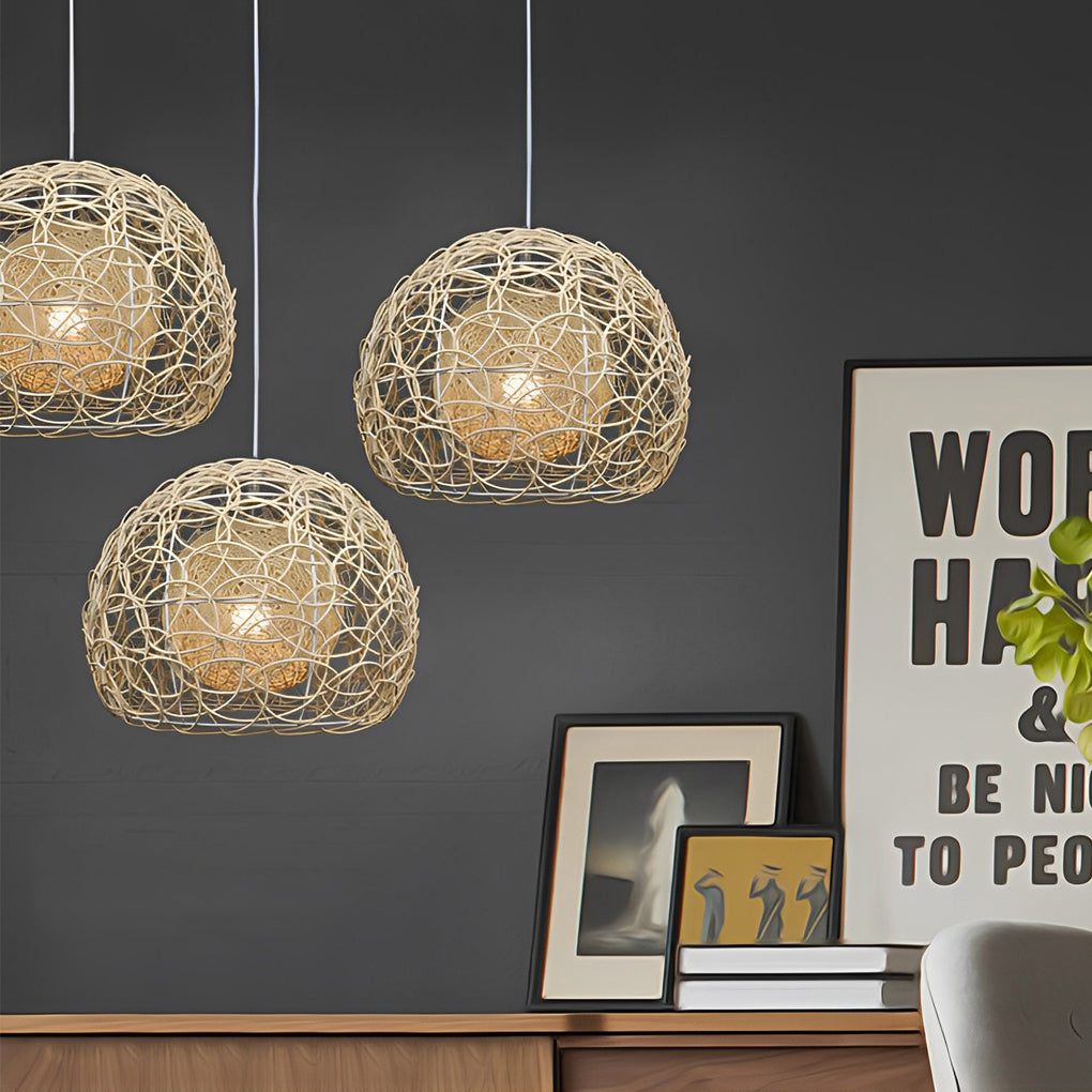 WHITLEY WOVEN RATTAN SPHERE PENDANT LIGHT