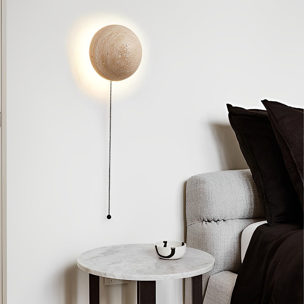 SHIZUKA TRAVERTINE CIRCLE LED WALL LANTERN