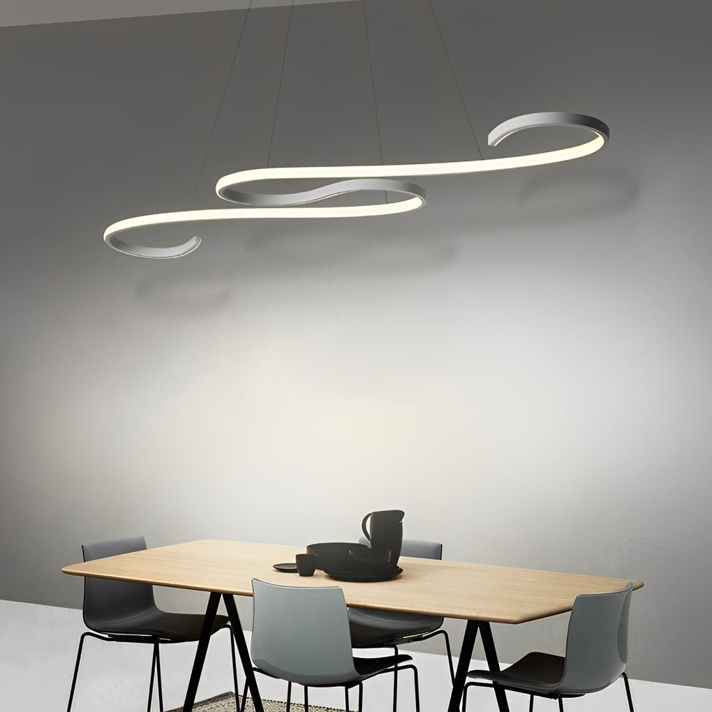 1. "HARTLEY WAVING SILHOUETTE LED CHANDELIER"  
   - Features fluid, undulating lines that create a dynamic visual effect with stepless dimming functionality.

2. "WINCHESTER FLUID FORM LED LIGHTING"  
   - Showcases a minimalist design with gracefully cu