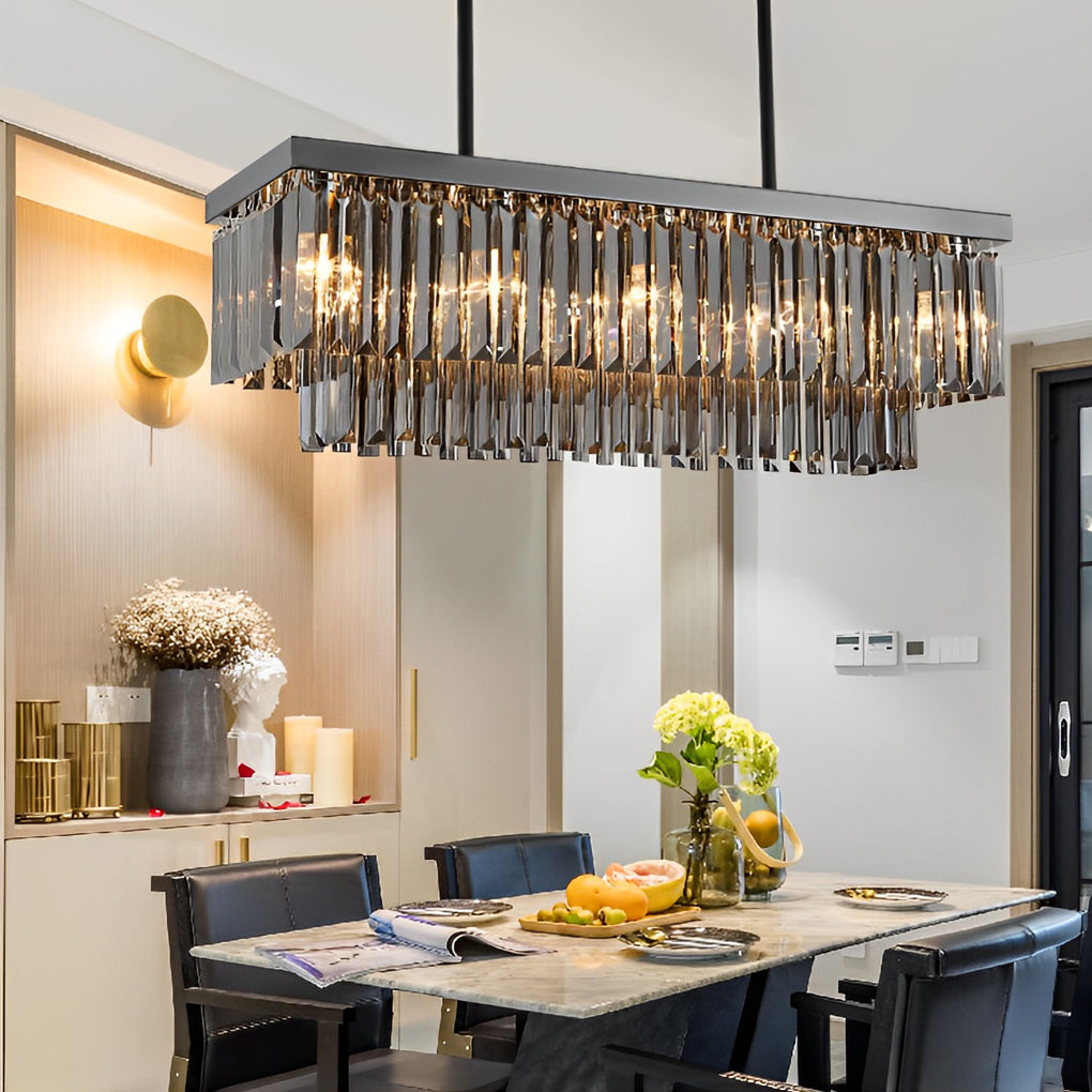 WINTHROP SMOKE GRAY RECTANGULAR CRYSTAL CHANDELIER WITH 3-LEVEL DIMMING