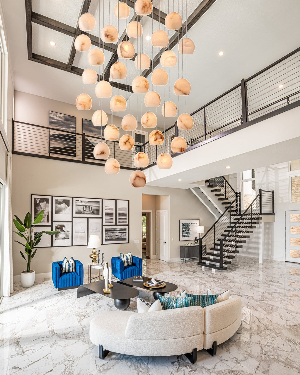 VIVIENNE LUMINAIRE WITH NATURAL ALABASTER GLOBE SHADES FOR GRAND SPACES