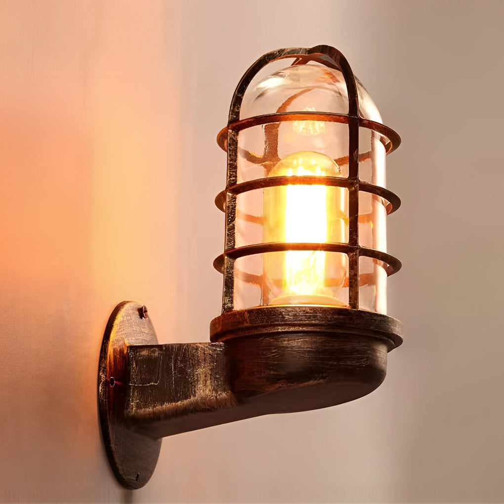 WINDSOR RETRO CAGE OUTDOOR WALL LANTERN, 4W WATER-RESISTANT