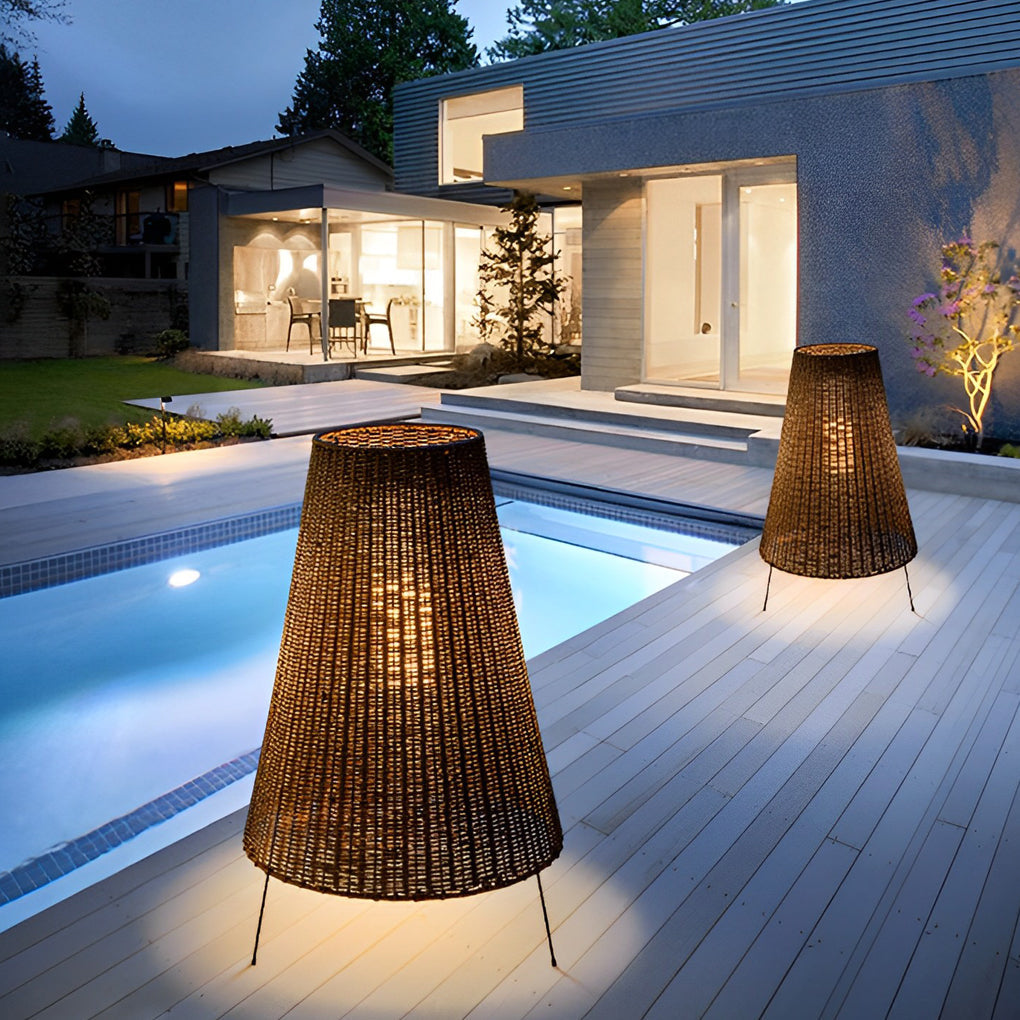 WINTERBOURNE RATTAN-ENCLOSED TRIPOD OUTDOOR LIGHTING LANTERN