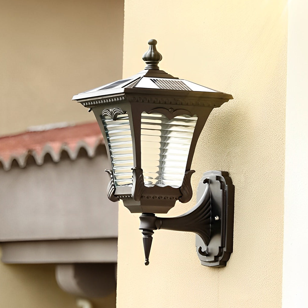 CHARLESTON STRIPED GLASS SOLAR WALL LANTERN