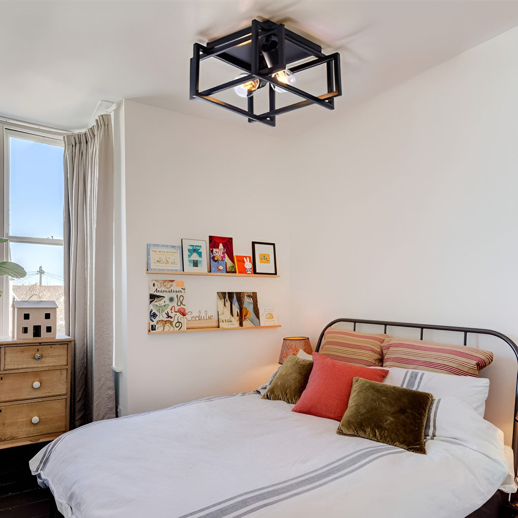 WINTHROP SQUARE IRON FLUSH MOUNT LANTERN