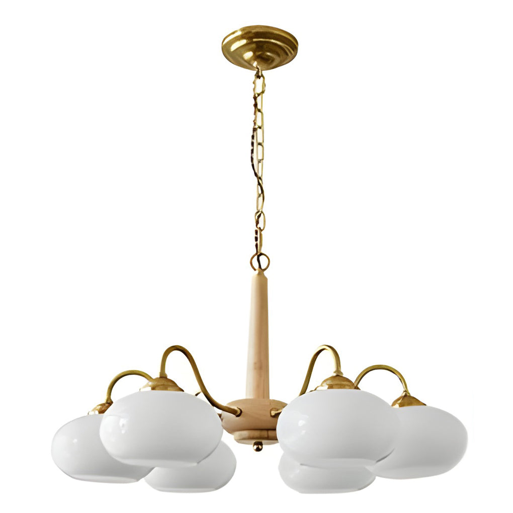 WINDSOR GLASS AND WOODEN E27 LED CHANDELIER WITH FOUR LUMENS