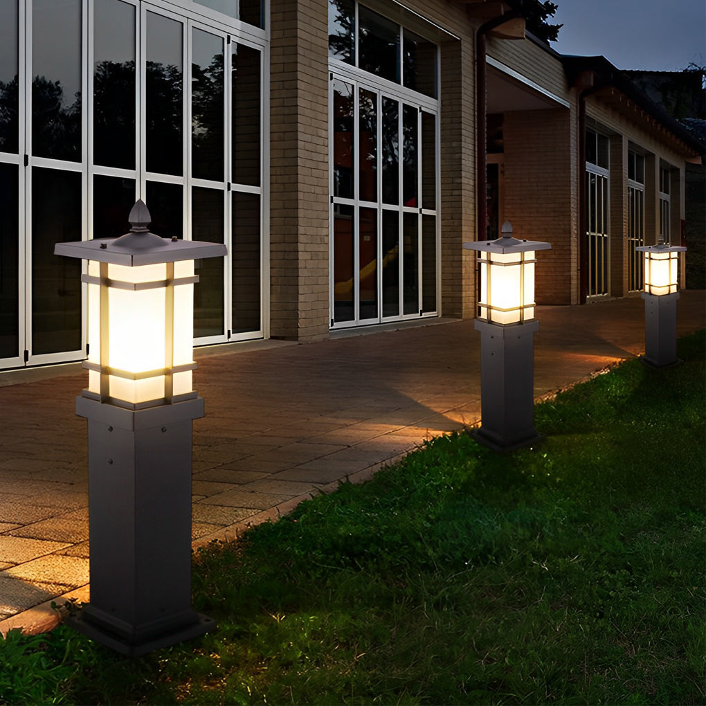 CHENWEN SOLAR-POWERED BOLLARD LIGHT WITH TRADITIONAL ASIAN CANOPY, WEATHER-RESISTANT OUTDOOR LUMINAIRE