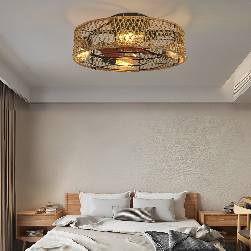 WINDSOR WOVEN RATTAN INDUSTRIAL CEILING LANTERN