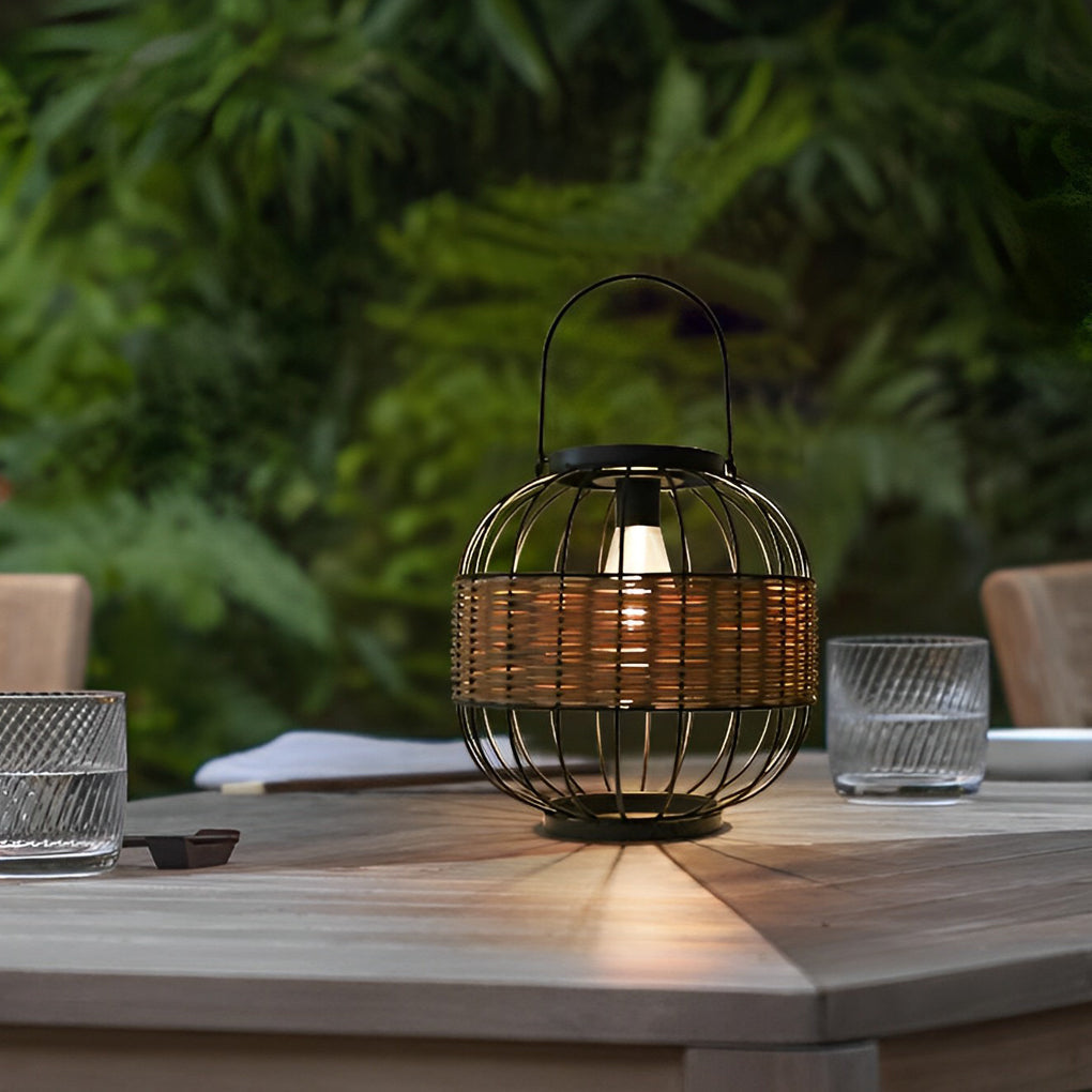 RAVENHURST WOVEN CAGE SOLAR GARDEN LANTERN