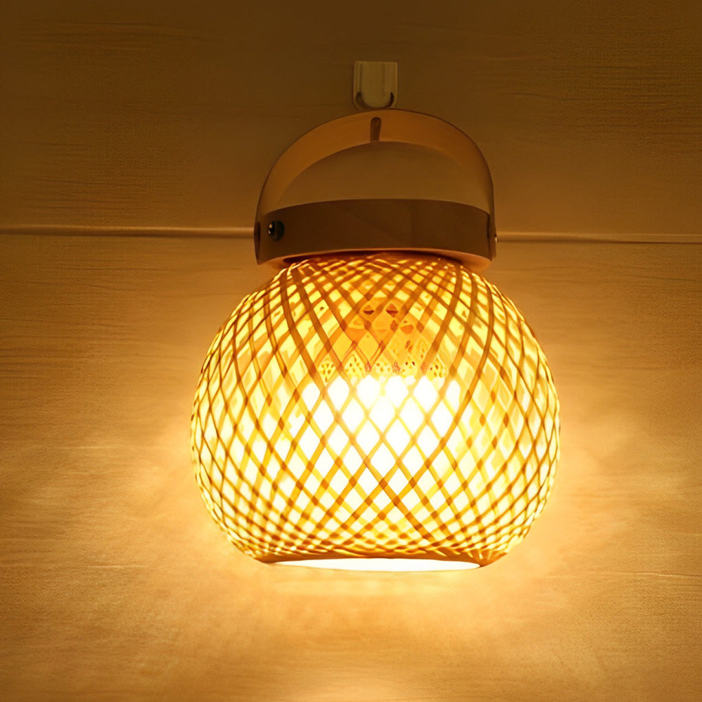 WINTHORPE HANDWOVEN BAMBOO TABLE LANTERN WITH CARRYING HANDLE