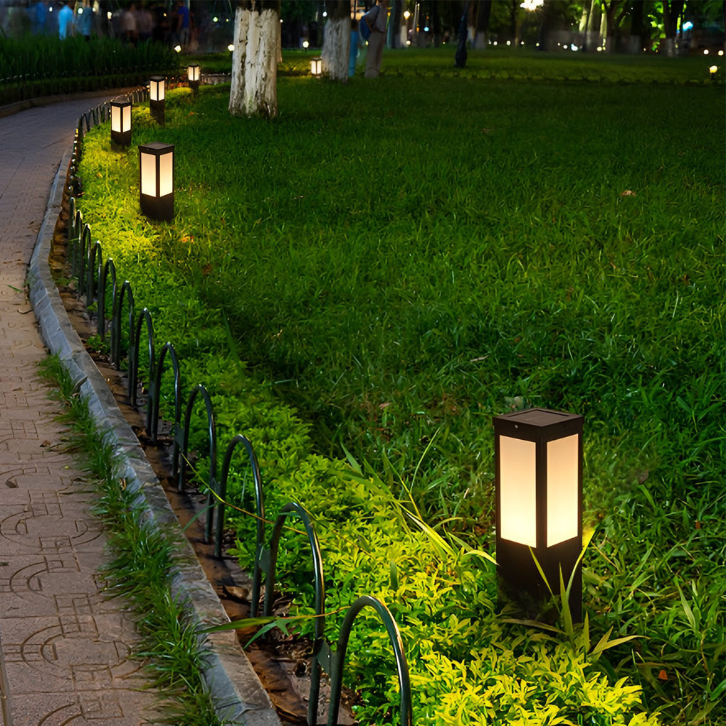 WINDSOR SOLAR SQUARE BOLLARD LIGHTS WITH REMOTE CONTROL, WATER-RESISTANT OUTDOOR ILLUMINATION