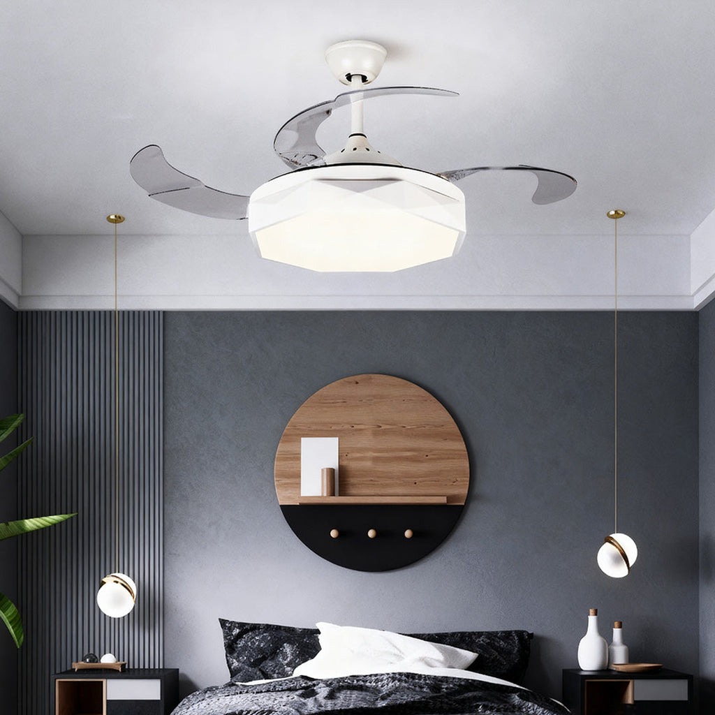 RAVENHURST 42-INCH CEILING FAN WITH ILLUMINATED ACRYLIC SHADE AND WHITE ABS BLADES