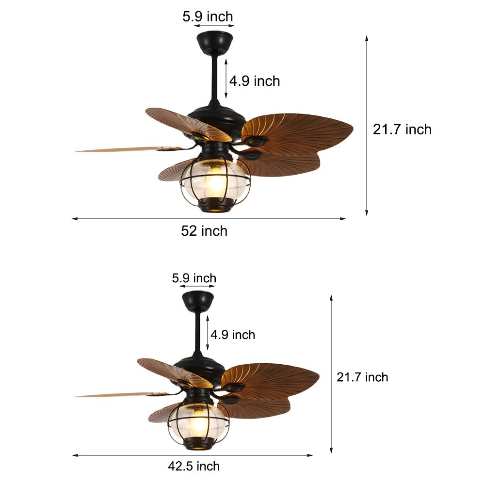 WINDSOR PALM 42/52-INCH REVERSIBLE CEILING FAN WITH REMOTE CONTROL & 5 BROWN BLADES