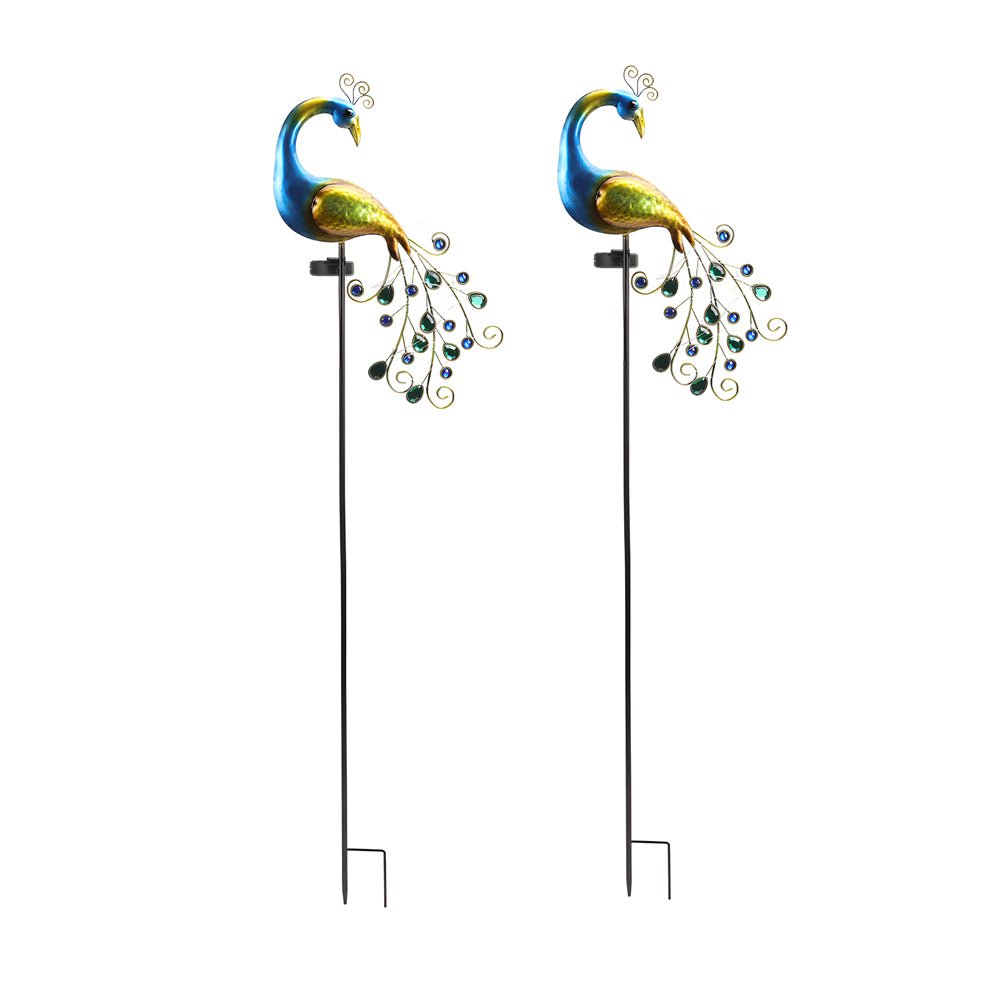 CHARLESTON PEACOCK SOLAR GARDEN ILLUMINATORS - SET OF TWO