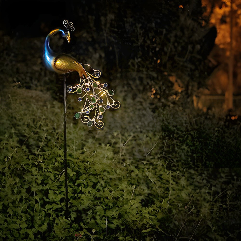 CHARLESTON PEACOCK SOLAR GARDEN ILLUMINATORS - SET OF TWO