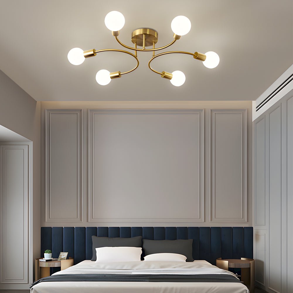 1. **HENLEY ARCHITECTURAL 4-BULB CEILING LIGHT**  
   Featuring gracefully curved arms and sleek white shades, this fixture brings a modern touch to any space.

2. **WINDSOR 6-LIGHT CURVED CEILING LANTERN**  
   A sophisticated design with elegantly arche