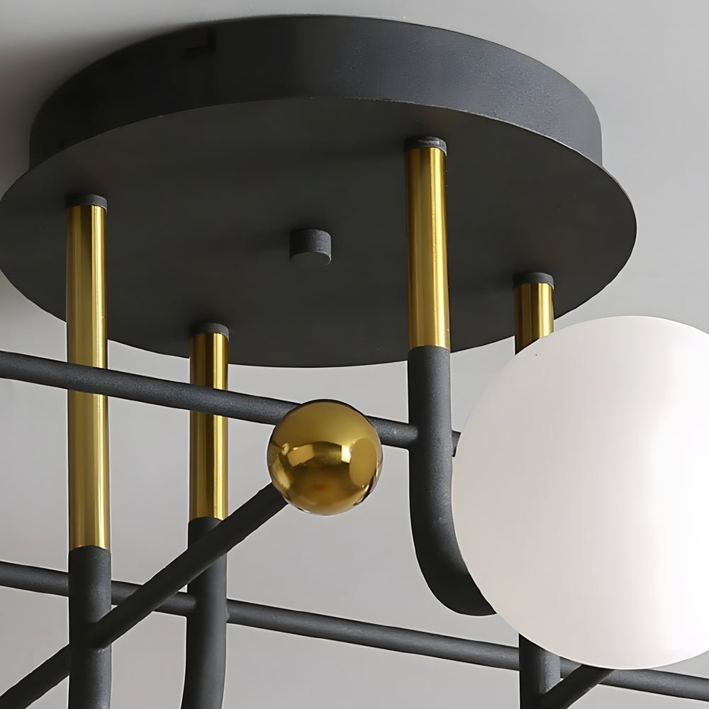 KENSINGTON QUARTZ SPHERE SEMI-FLUSH LIGHTING"
2. "BENTLEY AURORA MULTI-LIGHT CEILING FIXTURE"
3. "WINSLOW COSMIC GLOBE FLUSH-MOUNT ILLUMINATION"
4. "CAVENDISH ORBITAL GLASS LIGHTING DESIGN" 
5. "HASTINGS LUMINOUS SPUTNIK CEILING GLOW" 
6. "PENROSE MODERN