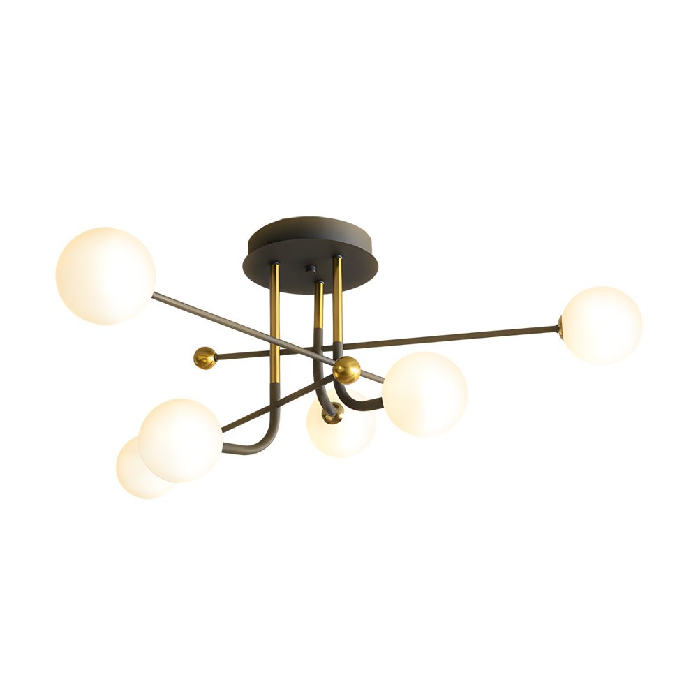 KENSINGTON QUARTZ SPHERE SEMI-FLUSH LIGHTING"
2. "BENTLEY AURORA MULTI-LIGHT CEILING FIXTURE"
3. "WINSLOW COSMIC GLOBE FLUSH-MOUNT ILLUMINATION"
4. "CAVENDISH ORBITAL GLASS LIGHTING DESIGN" 
5. "HASTINGS LUMINOUS SPUTNIK CEILING GLOW" 
6. "PENROSE MODERN