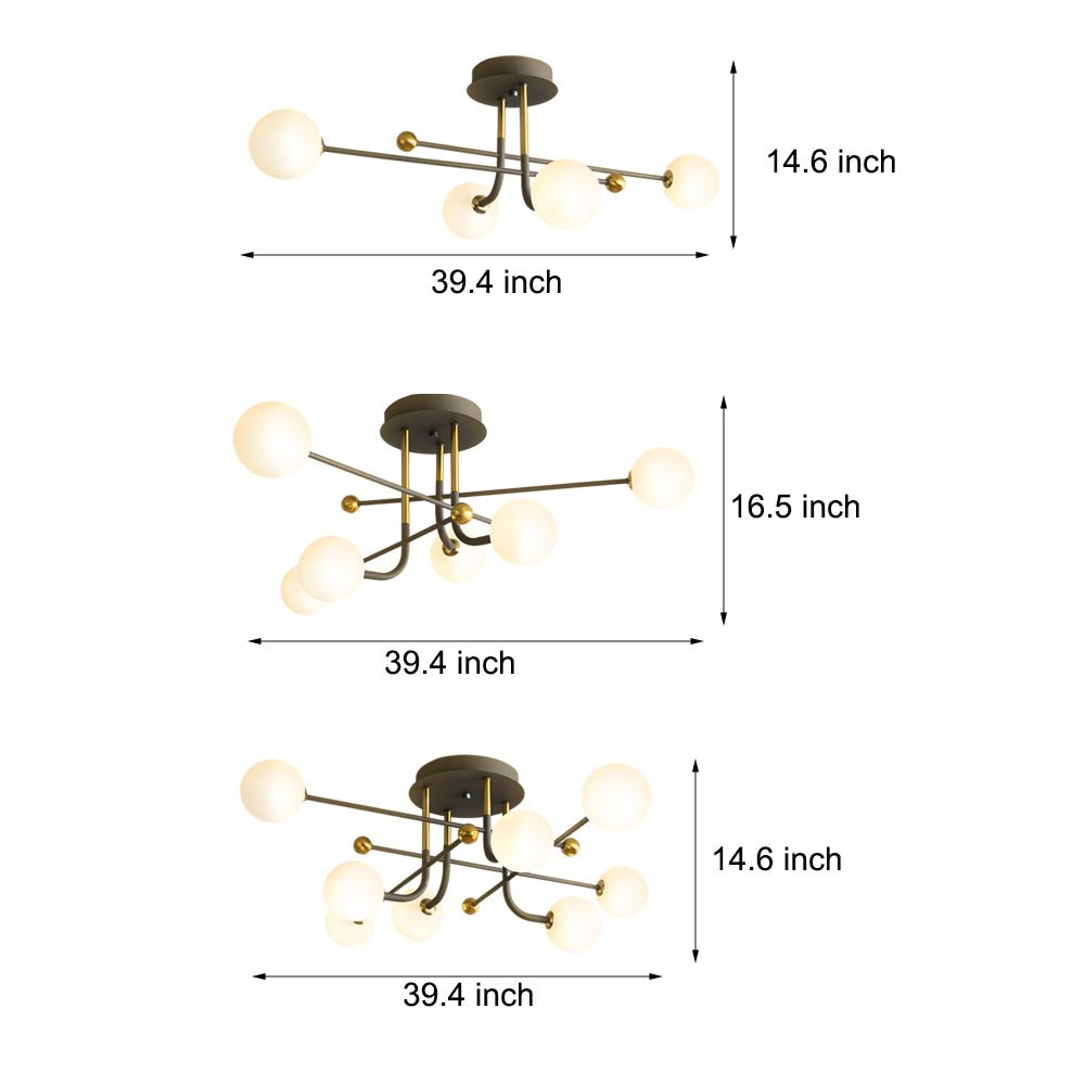 KENSINGTON QUARTZ SPHERE SEMI-FLUSH LIGHTING"
2. "BENTLEY AURORA MULTI-LIGHT CEILING FIXTURE"
3. "WINSLOW COSMIC GLOBE FLUSH-MOUNT ILLUMINATION"
4. "CAVENDISH ORBITAL GLASS LIGHTING DESIGN" 
5. "HASTINGS LUMINOUS SPUTNIK CEILING GLOW" 
6. "PENROSE MODERN
