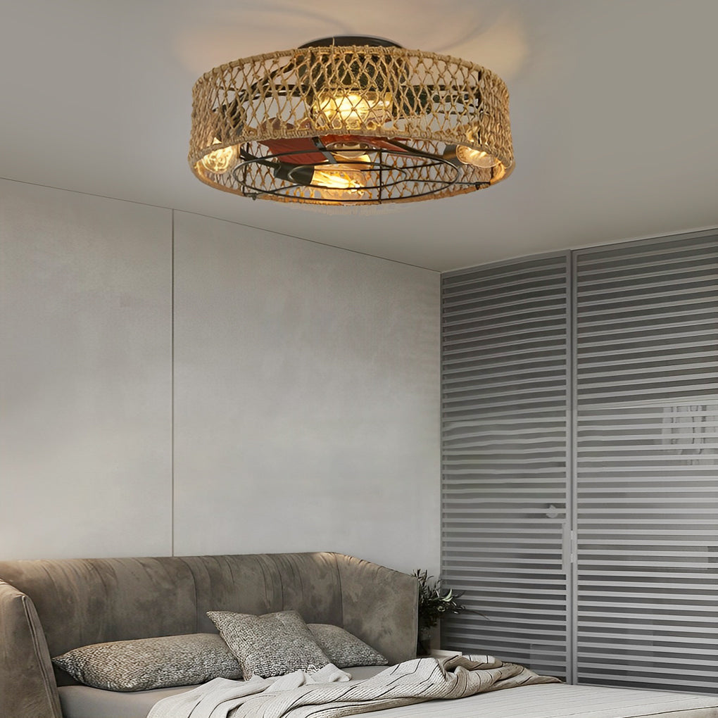 WINDSOR WOVEN RATTAN INDUSTRIAL CEILING LANTERN