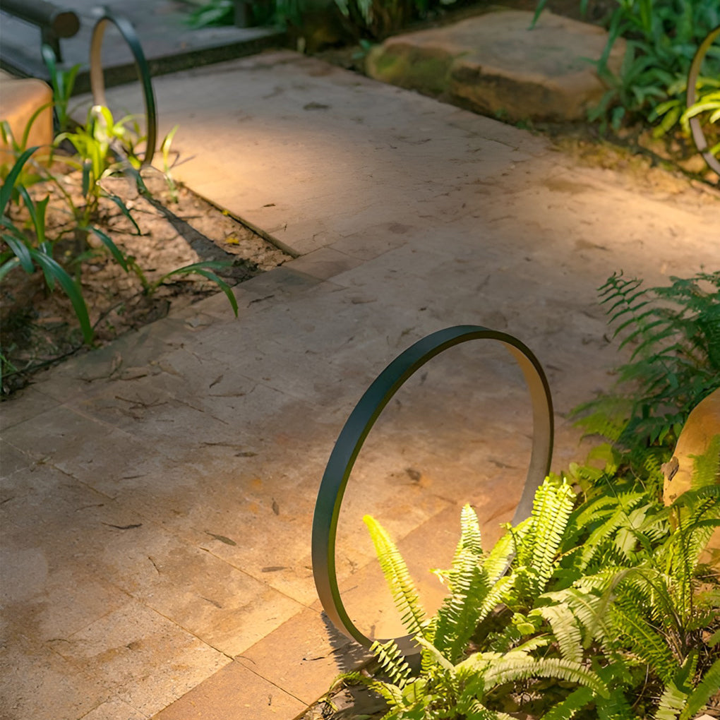 RAVENWOOD CIRCULAR COB PATHWAY LANTERN WITH MODERN BLACK RING ACCENT