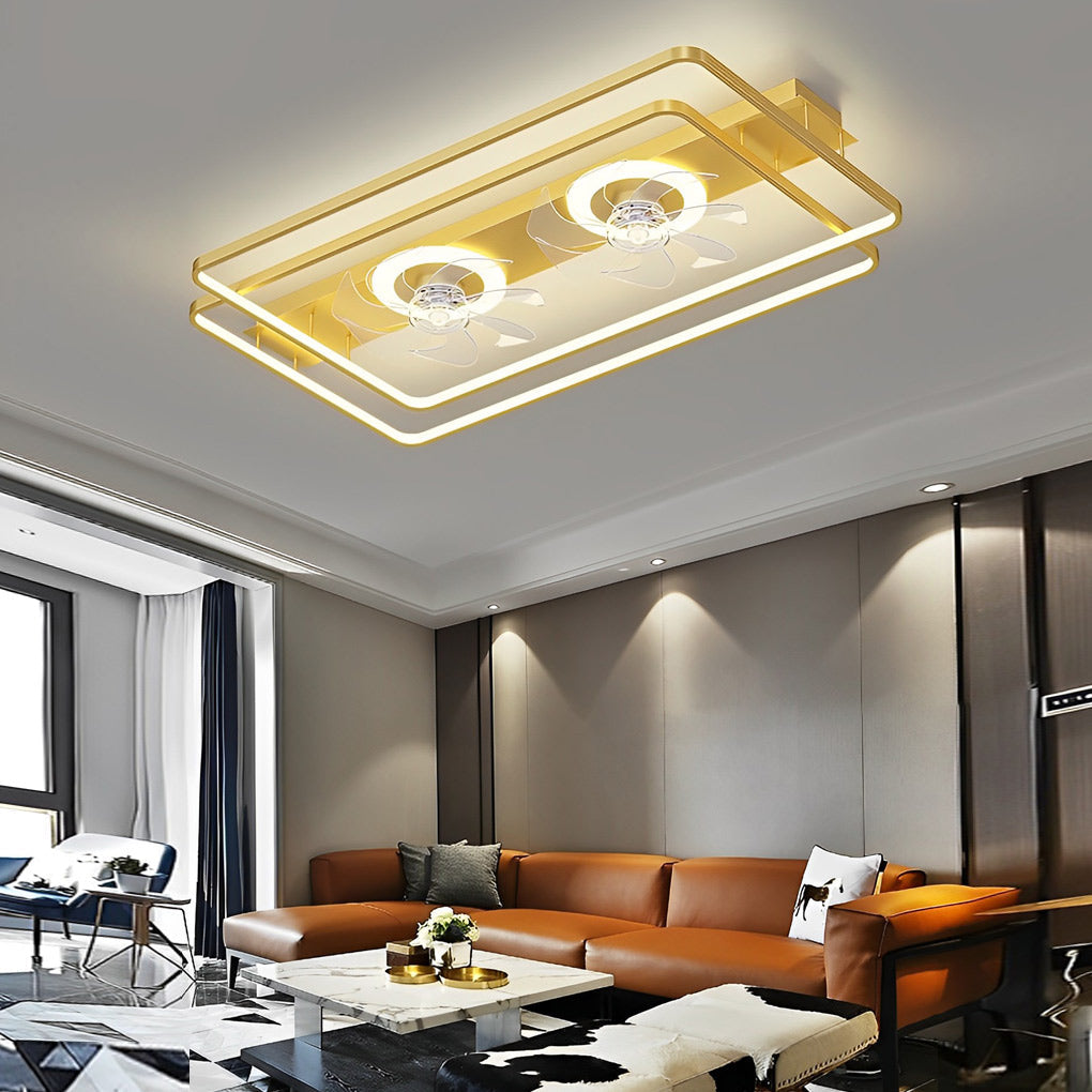 THORNBURY RECTANGULAR 3-TIER DIMMABLE NORDIC CEILING FAN LUMINAIRE WITH DUAL AIRFLOW