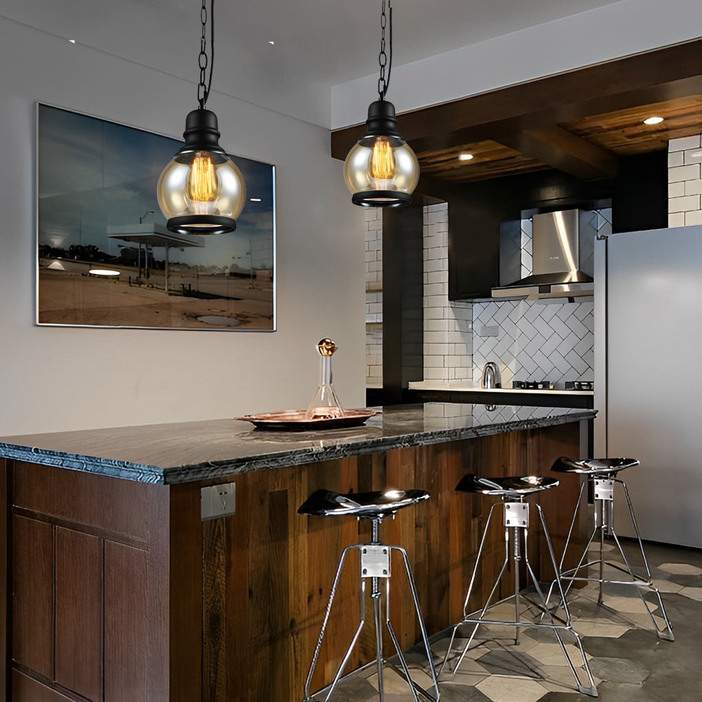 BRACKENHILL AMBER GLASS INDUSTRIAL PENDANT LAMP