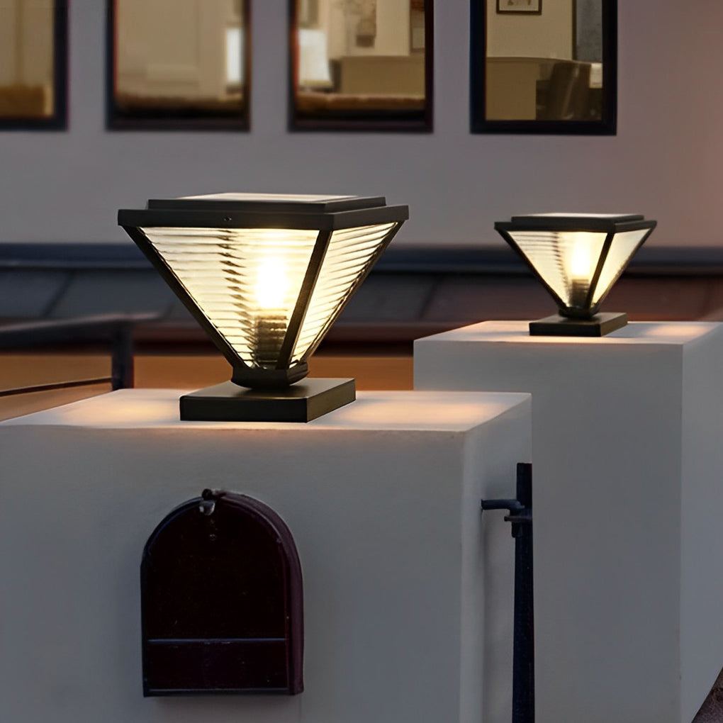 WINCHESTER MODERN SOLAR FENCE POST LANTERNS WITH GEOMETRIC DESIGN