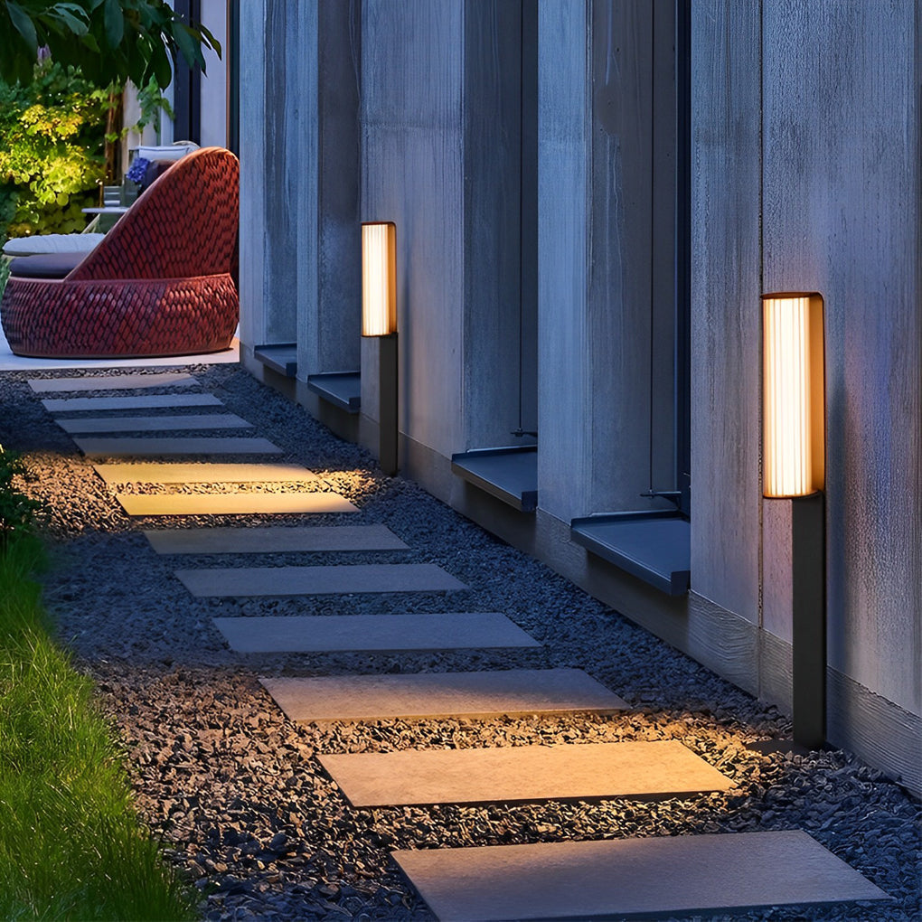 WINDSOR TWILIGHT DUAL CYLINDER PATH LIGHTS, BLACK WATER-RESISTANT OUTDOOR LANTERN