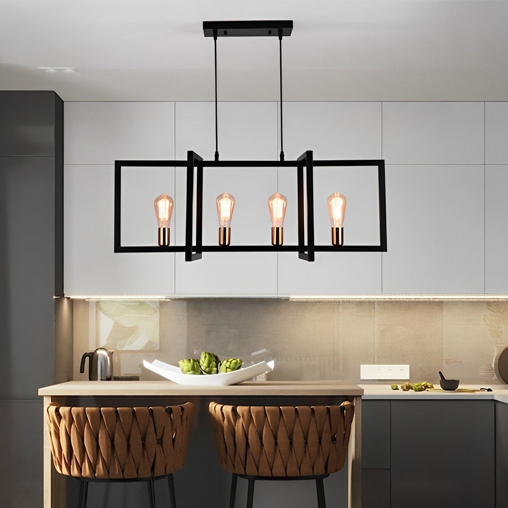 WINDSOR IRON RECTANGULAR CHANDELIER WITH INDUSTRIAL FINISH