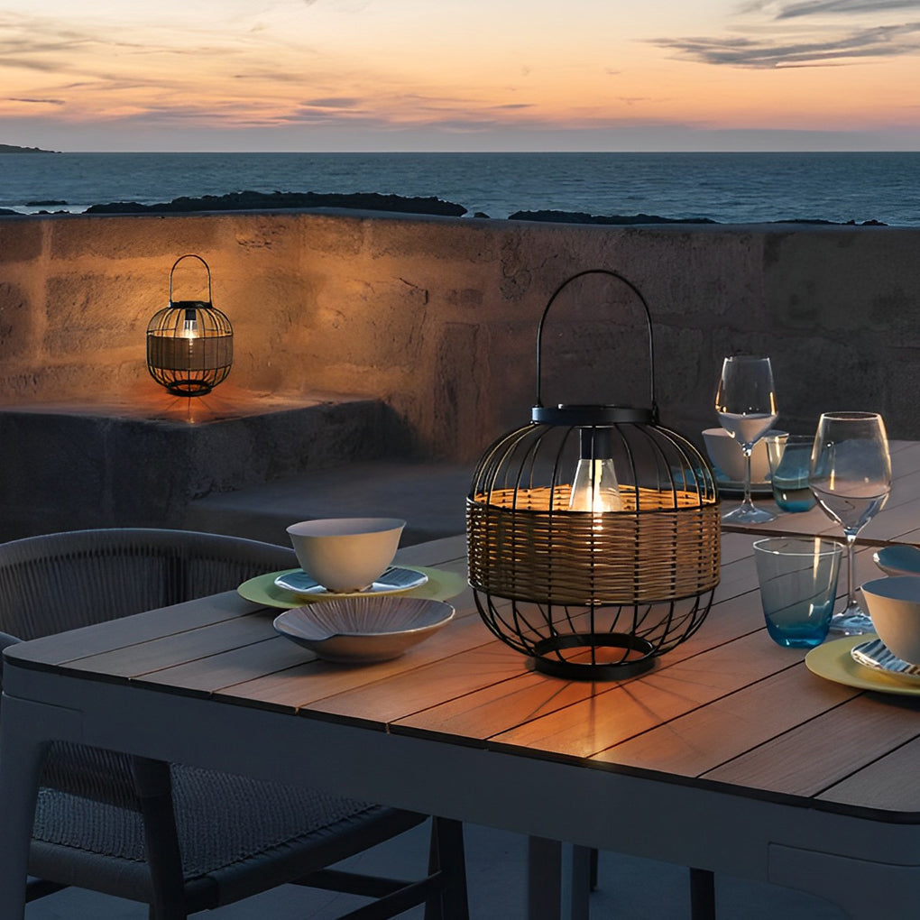 RAVENHURST WOVEN CAGE SOLAR GARDEN LANTERN