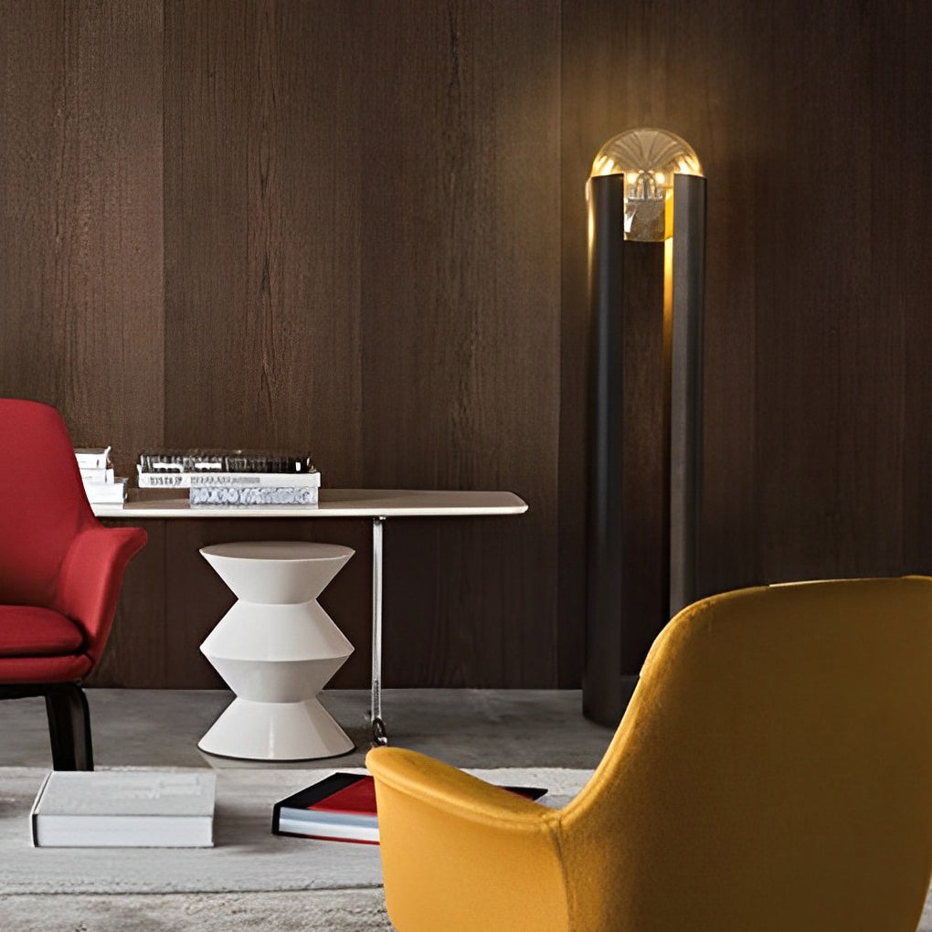 CORVINGTON AMBER GLOBE TABLE LAMP WITH SOFT BLACK SHADE