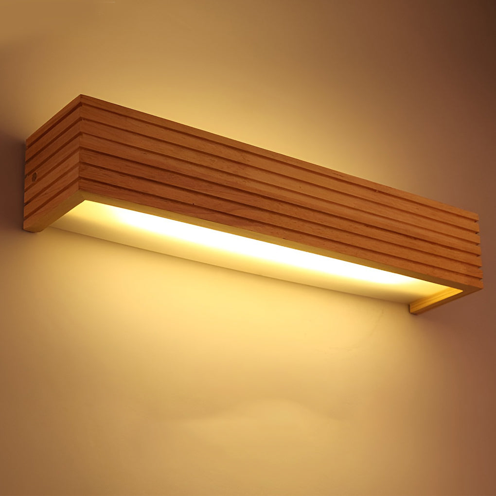 WINTHROP WOODEN RECTANGLE WATER-RESISTANT LED WALL LIGHT WITH MIRROR